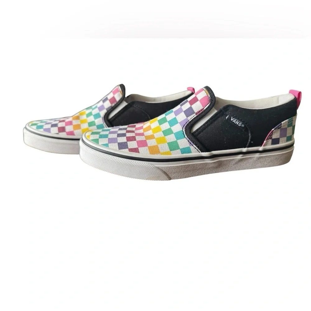 Vans Checkerboard Slip-On MultiColor Skateboarding Shoes Missy Sz 5